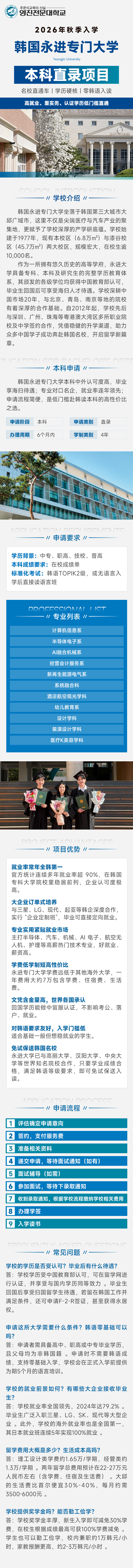 韓國永進專門大學-本科 · 詳細介紹
